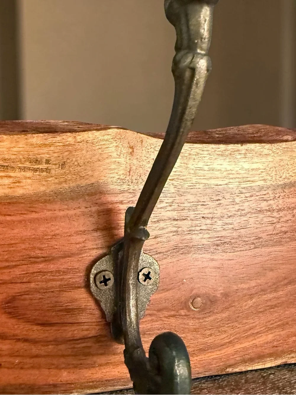 Vtg Live Edge Solid Wood Coat Rack Hanger Hooks Entryway Mudroom Decor